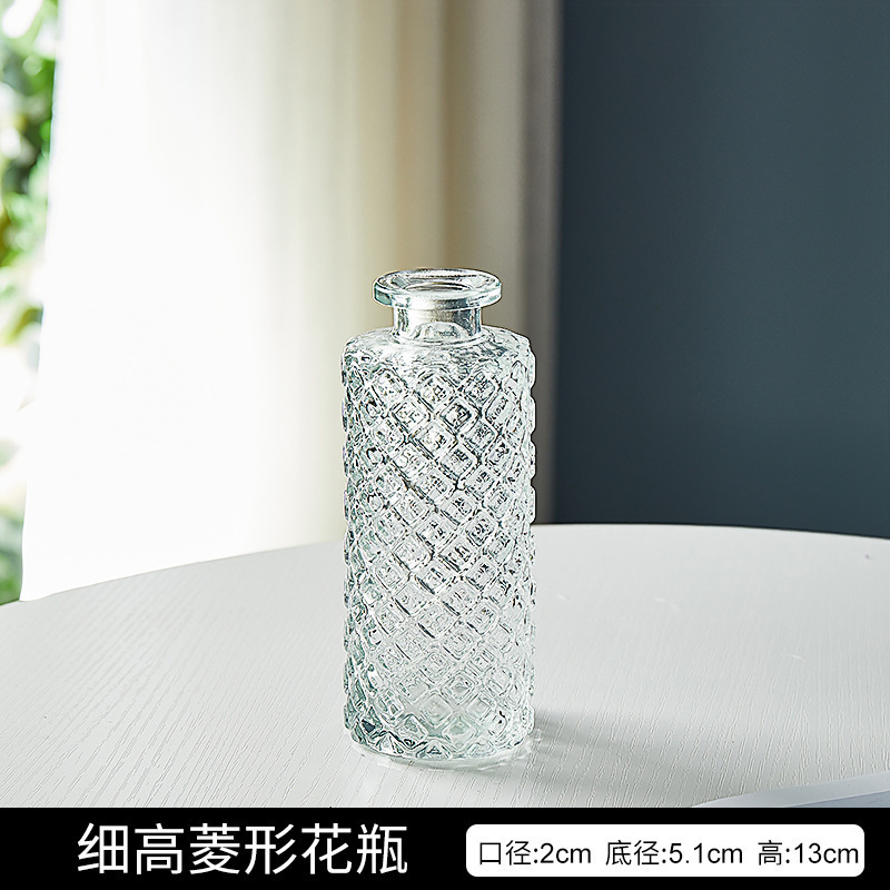 フランス式レトロ小花瓶レリーフガラス高颜値クロスボーダー花瓶透明水培生け花客間装飾花瓶|undefined