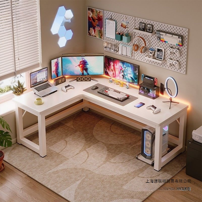 Corner Gaming Desk Computer Desk Desktop Home-Use Double Desk with Bookshelf Integrated Table Bedroom Corner Table Office Desk
