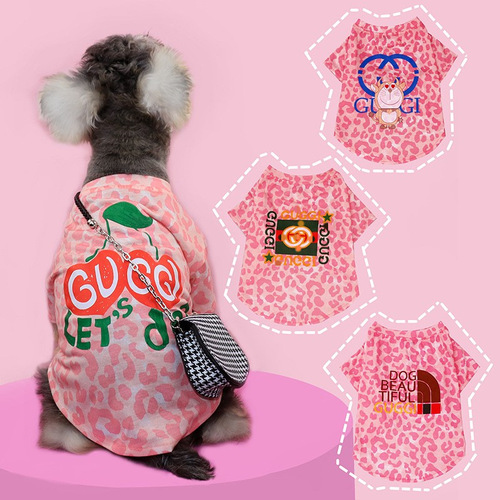 Pet cat and dog clothes summer small dog Schnauzer and Teddy clothes summer T-shirt cartoon pink leopard print thin model