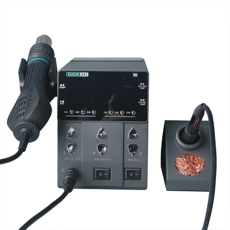SUGON trabajador de velocidad 202 pistola de aire soldador dos en uno pantalla doble reparación de teléfonos móviles pistola de aire caliente Estación de soldadura de temperatura constante traje de combinación