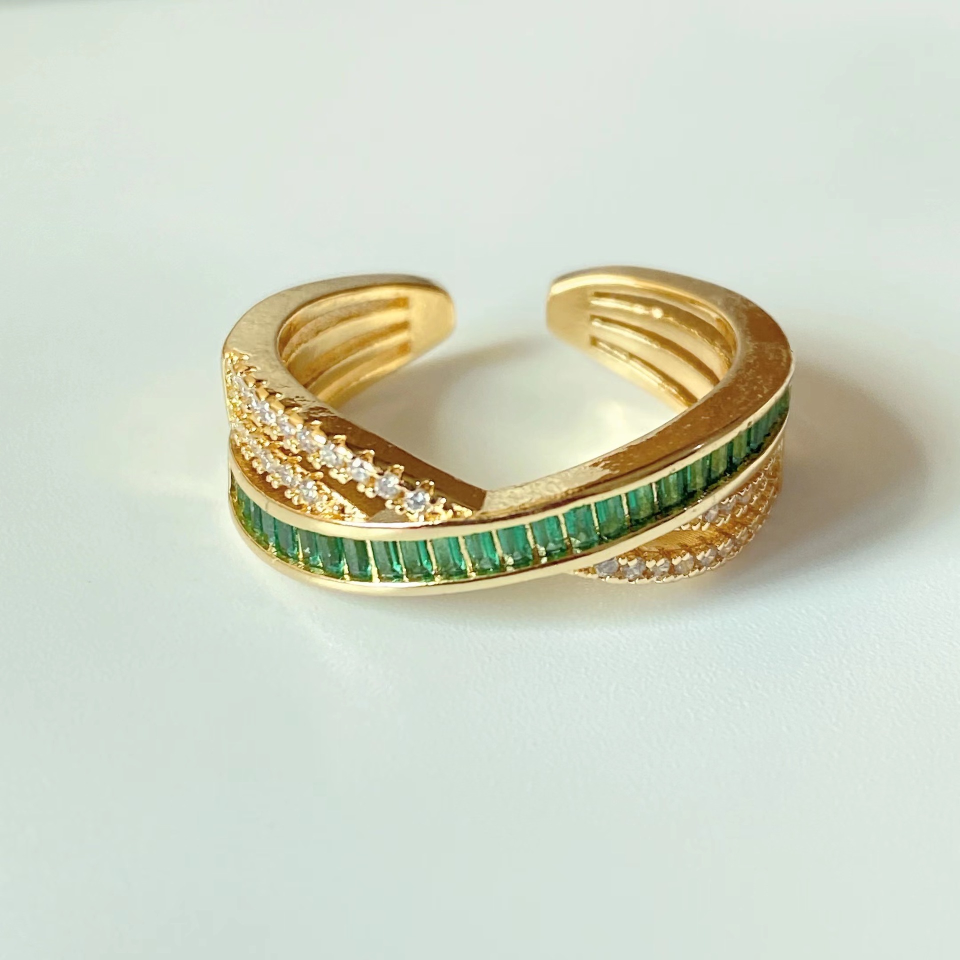 new copper plated 18k gold personality micro diamond small open ring