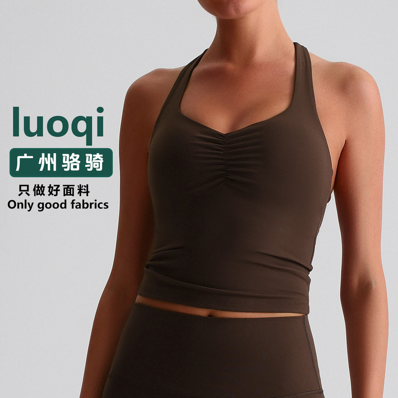 Luoqi European and American Tight Yoga Vest Sanding Quick-drying Fitness Suit Women's Outer Wear All-match Running Beauty Back Sports Underwear