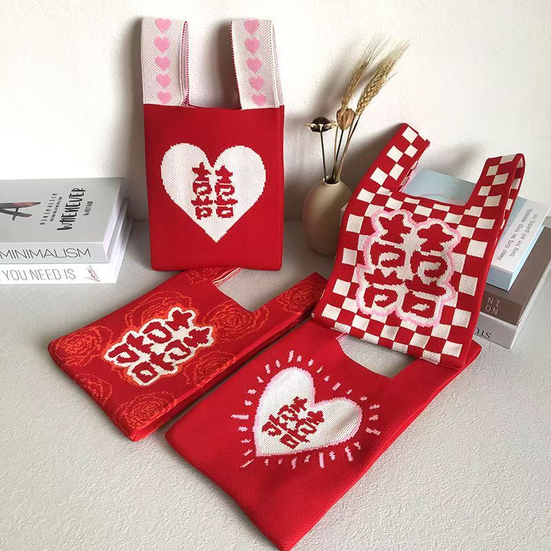 高颜値おめでたいギフトバッグニットハンドバッグ結婚お土産バッグキャンディーバッグ祝日作成ギフトバッグ卸売り|undefined