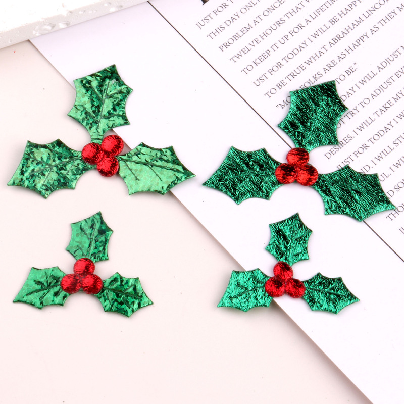 新しい木の葉三枚レーザー金銀生地ギフトボックス部品diy手作りクリスマス樹葉紅果100枚|undefined