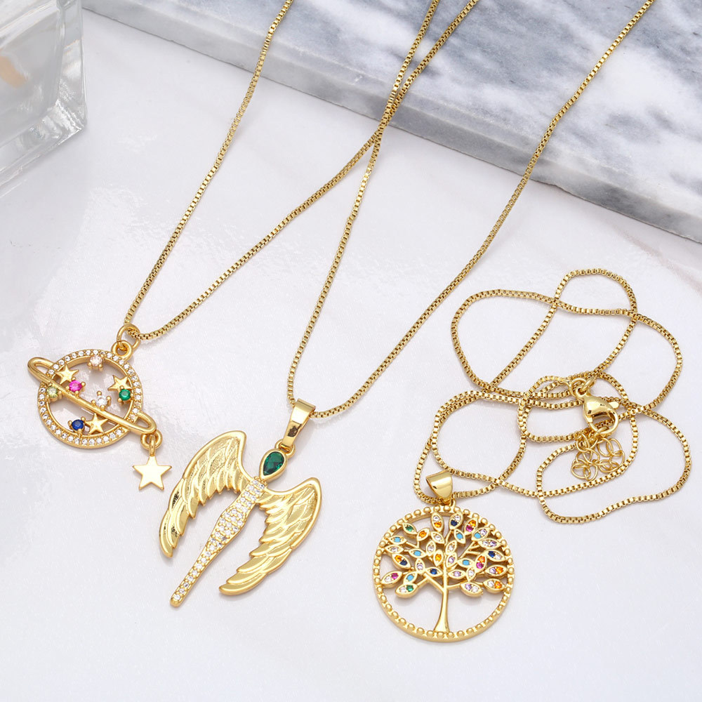 Colored diamond planet star pendant simple copper necklace female