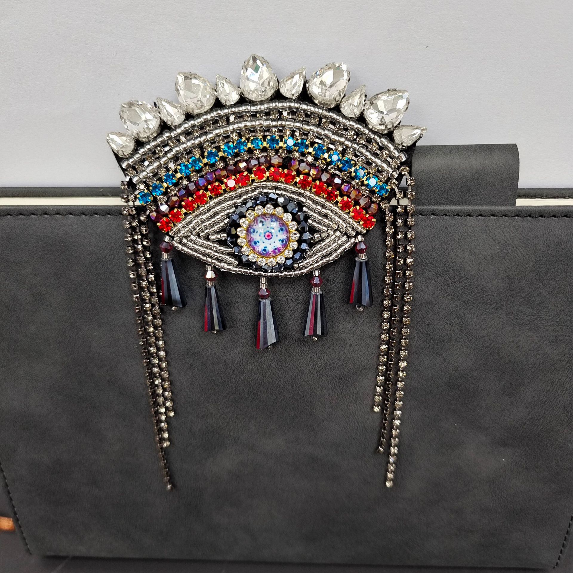 厂家现货批发手工钉珠流苏眼睛布贴水钻饰品服装辅料补丁贴diy