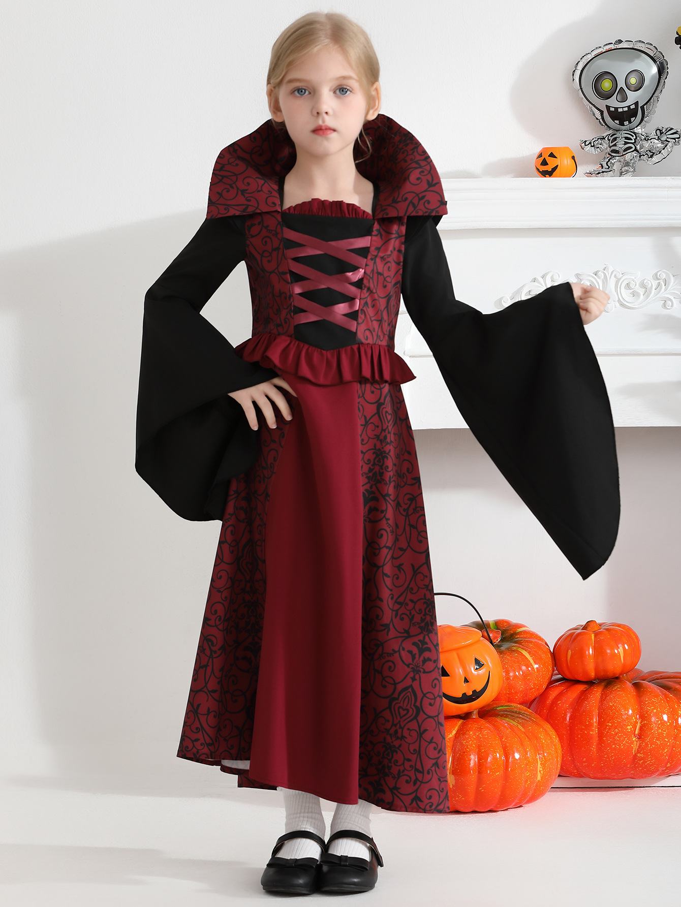 Transfronterizos trajes de vampiros para niños Halloween trajes de juegos de rol para niñas trajes de espectáculo de la reina bruja medieval