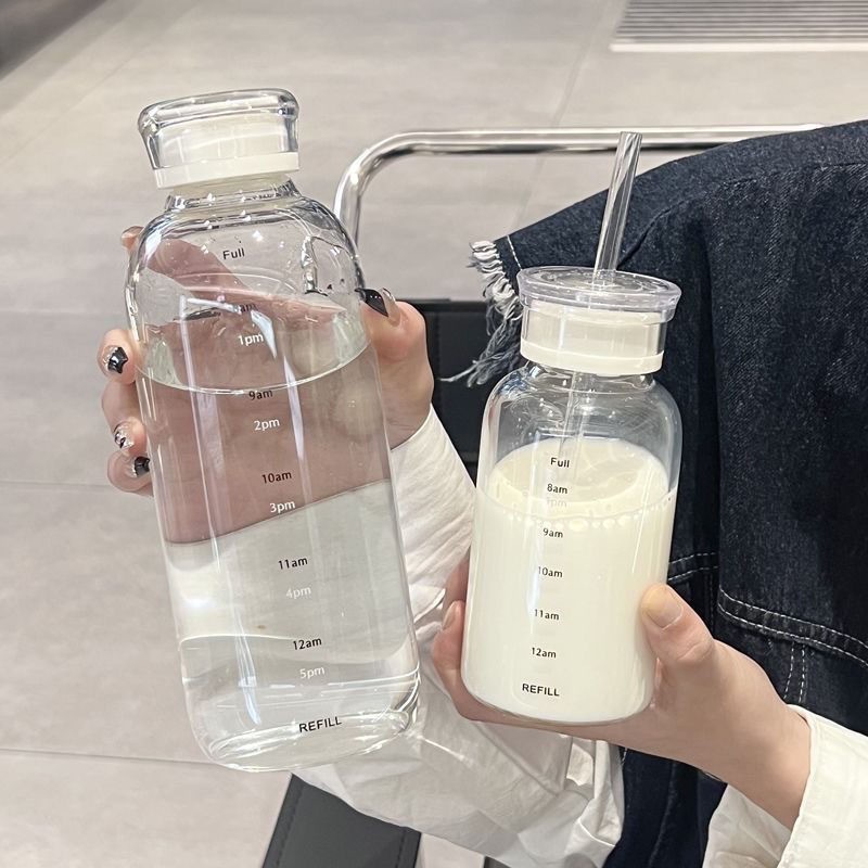 沐韩大容量刻度玻璃水杯耐高温吸管双盖果茶杯泡茶户外情侣冷泡瓶|undefined