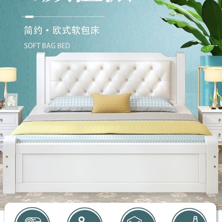 Solid wood bed. Meters Economical Adult Master Bedroom Double Bed European Bed. rice household. Single bed meter