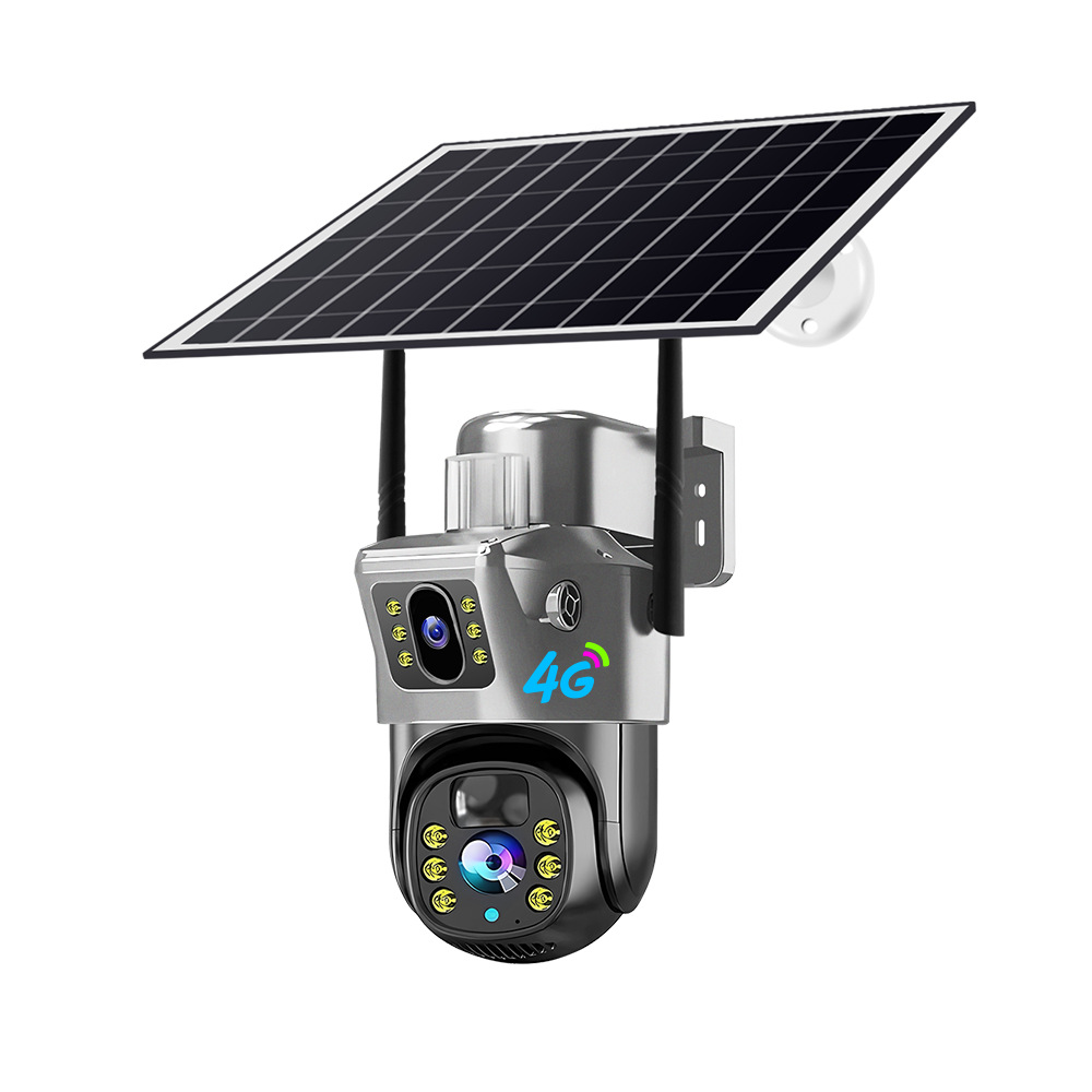 Cámara de Vigilancia Solar 4G de Doble Lente de ABS para Exterior