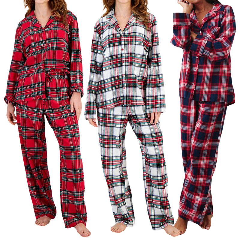 Amazon Women's Pajamas suit European and American Cross-border Fashion Plaid Loose Casual Long Sleeve Trousers New Home Clothes