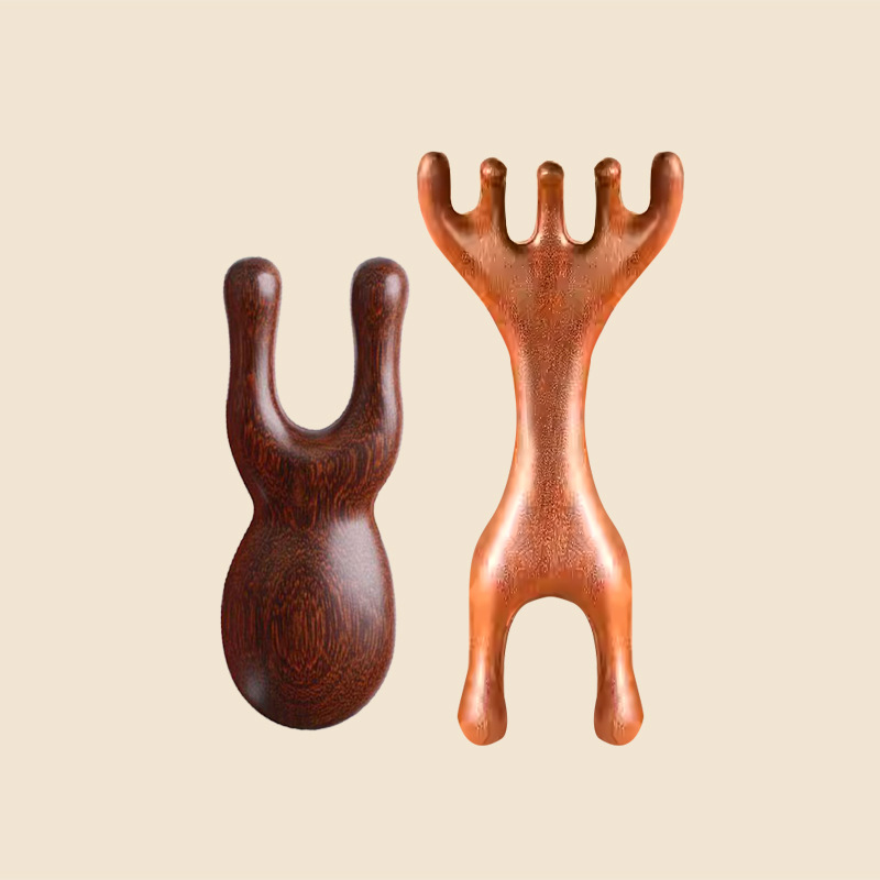 檀木櫛頭部経絡櫛頭治療点穴掻き頭皮マッサージ器鹿角五爪掻き鼻木製櫛