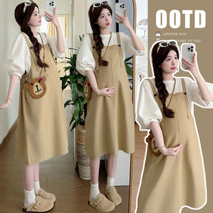 2025 Summer New Pregnant Women Fashion Stylish French Loose plus size Slim Strand Dress dress Pregnant Women Set...
