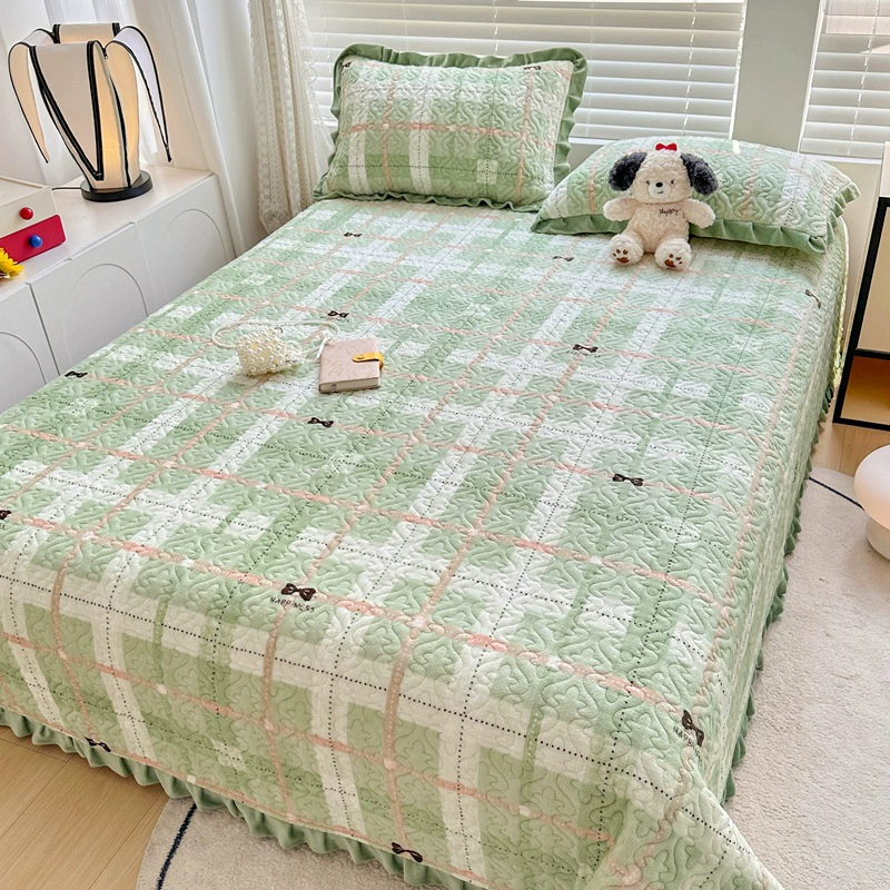 Сгущенный молочный бархат хлопчатобумажная крышка из трех частей противоскользящая подушка кружево стеганое одеяло татами простыни многофункциональное одеяло