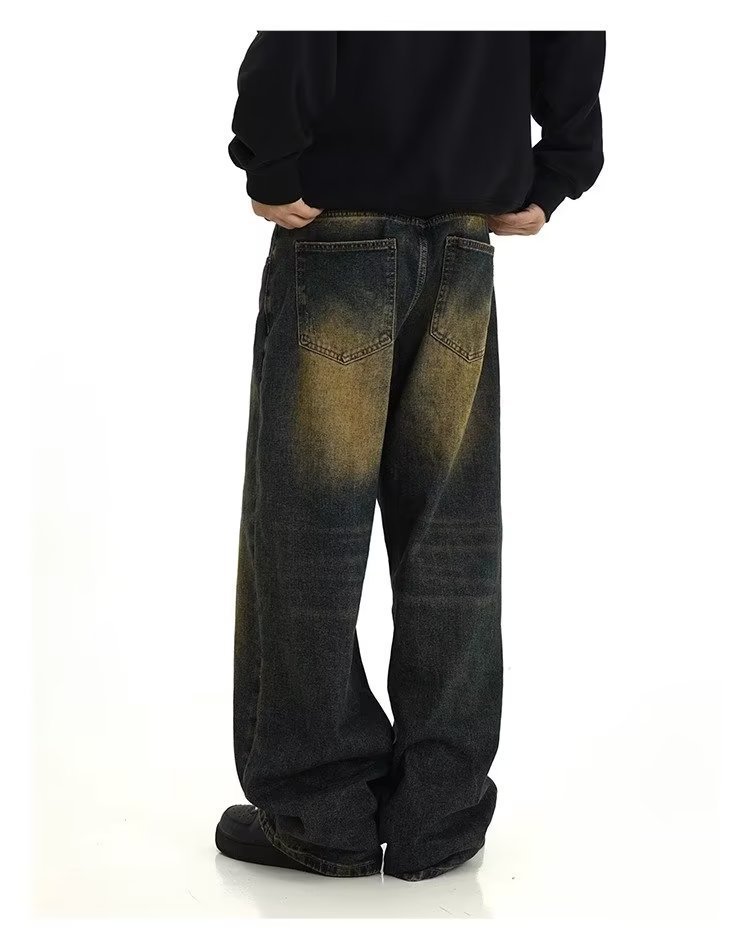Vintage Washed Denim Jeans For Men - Classic Straight Leg Relaxed Fit Dad Jeans With Distressed Details, Comfortable Cotton Casual Pants Streetwear_mkmklike.com