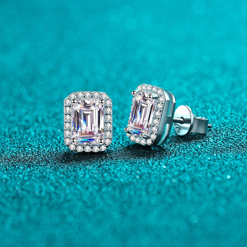 925 sterling silver stud earrings for women with radiant emerald cut moissanite baguette diamond earrings manufacturer wholesale