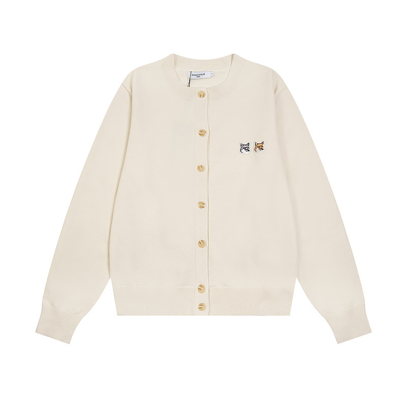 メゾンキツネ スターズ同風 小文字ロゴ フォックスヘッド ウールセーター メンズ ラウンドネック ニットカーディガン