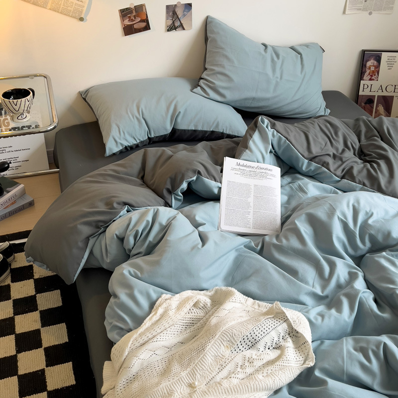 Madre y bebé clase A dormitorio desnudo cuatro piezas de algodón puro algodón colcha cubierta sábanas de cama de dormitorio de estudiantes tres piezas de conjunto