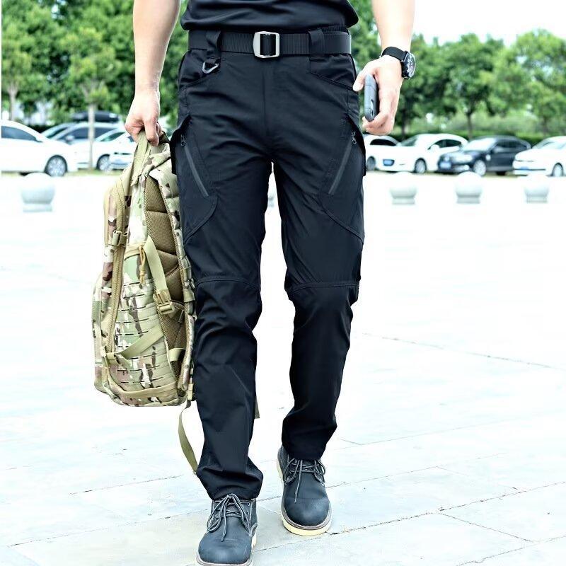 Pantalones tácticos de secado rápido al aire libre de estilo fino de verano, pantalones de entrenamiento de combate de senderismo de montañismo para hombres, pantalones de herramientas elásticos y transpirables