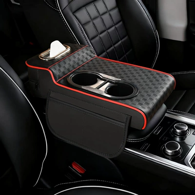 Armrest box pad: Protective Cover Universal Double Cup - high-and-low-water-cup-models-embossed-black-and-red-lines