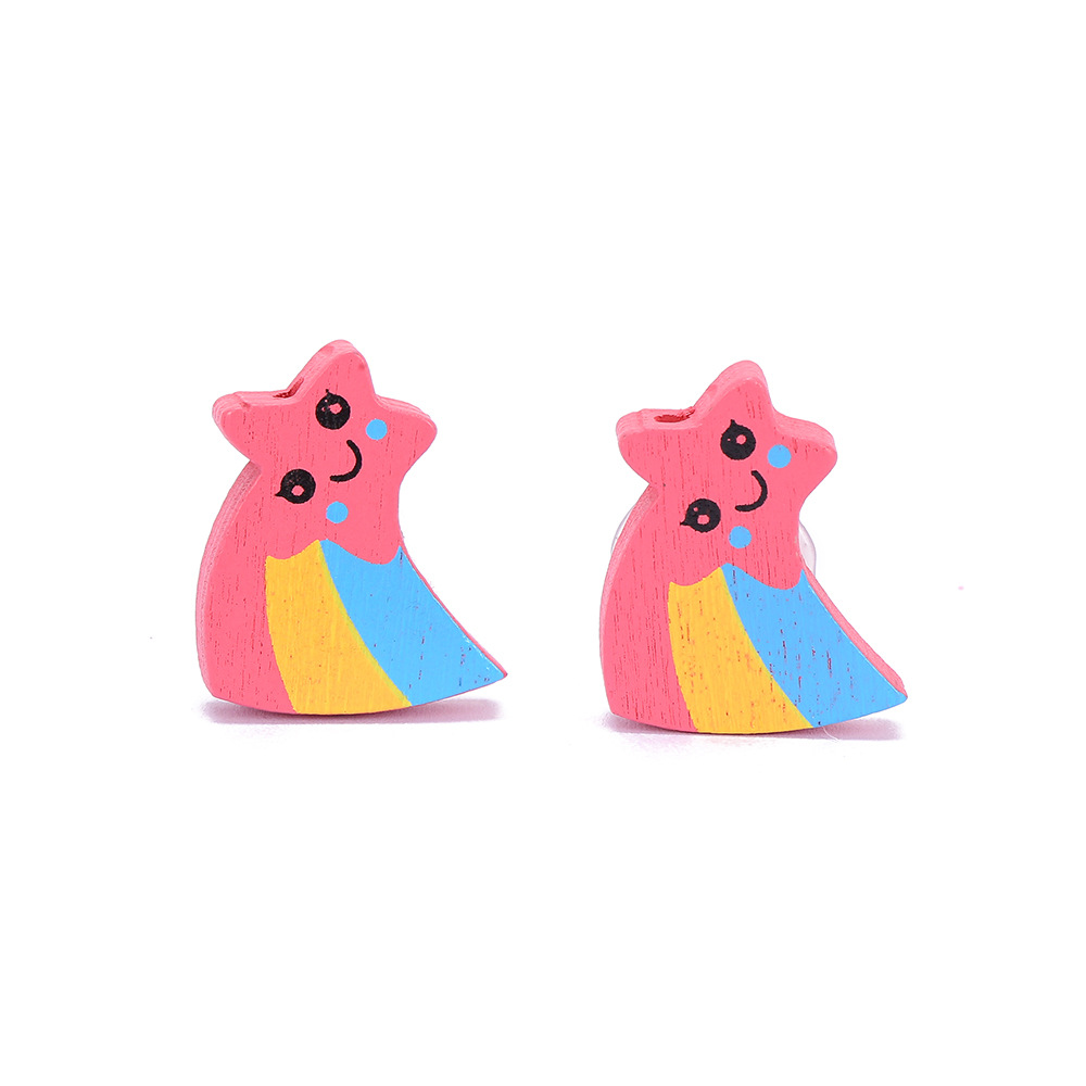 Cartoon Style Rabbit Unicorn Wood Stoving Varnish Womenu0027S Ear clips 1 Pair