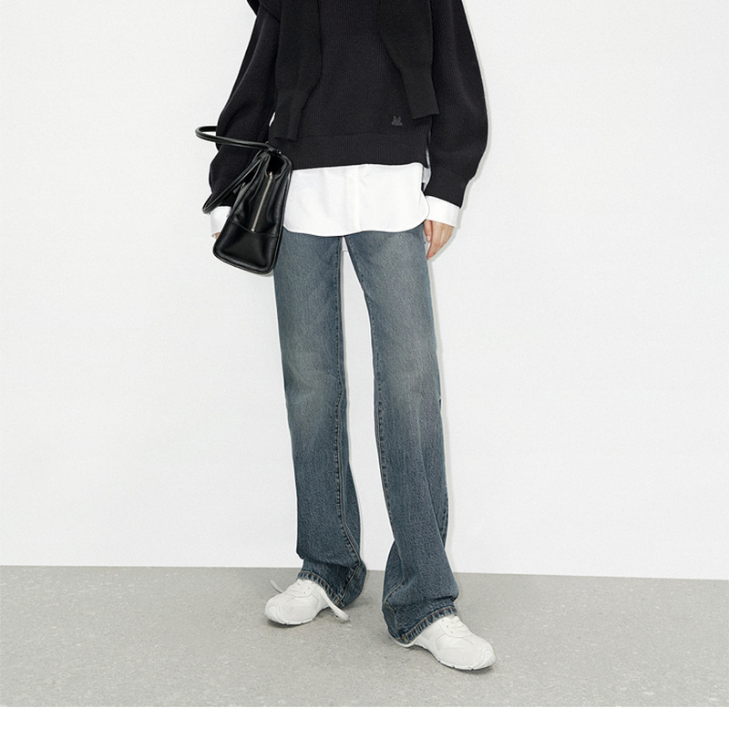 In Stock! Moc* New Style Jeans with Washed Psychedelic Texture High-Waisted Straight-Leg Pants Mbd4Jen019