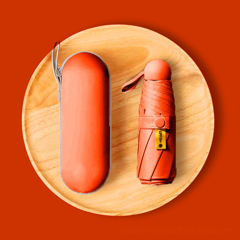 Paraguas portátil Mini paraguas pequeño de cinco veces estudiante cápsula paraguas soleado y lluvioso de doble uso Protección Solar Femenina sombrilla