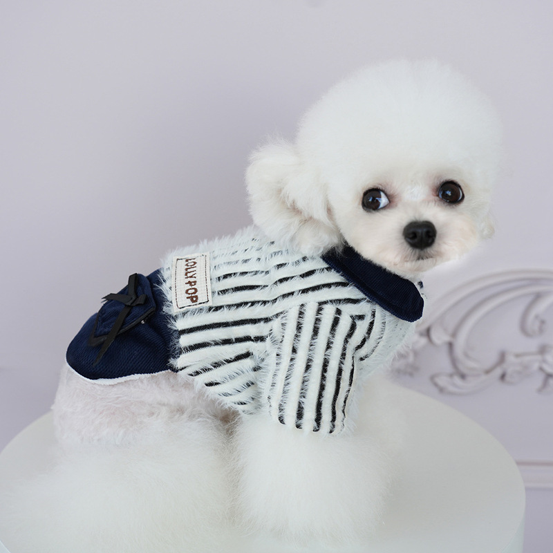 秋冬宠物狗衣服保暖衣猫咪衣服绒绒条纹棉衣偶猫咪两脚衣批发代发|undefined