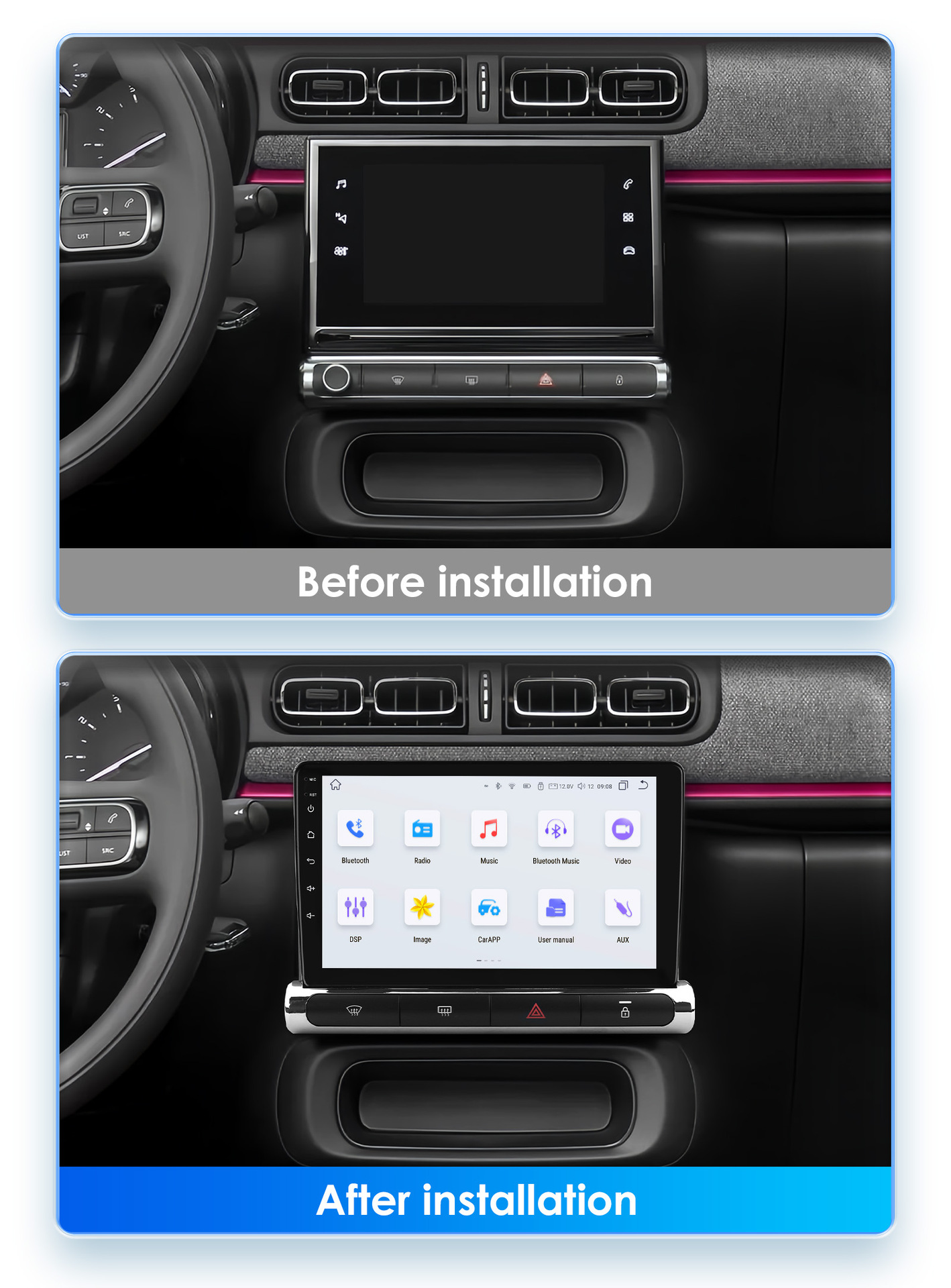 9 inch is suitable for 17-23 Citroen C3 Android intelligent large screen car reversing image navigator all-in-one machine