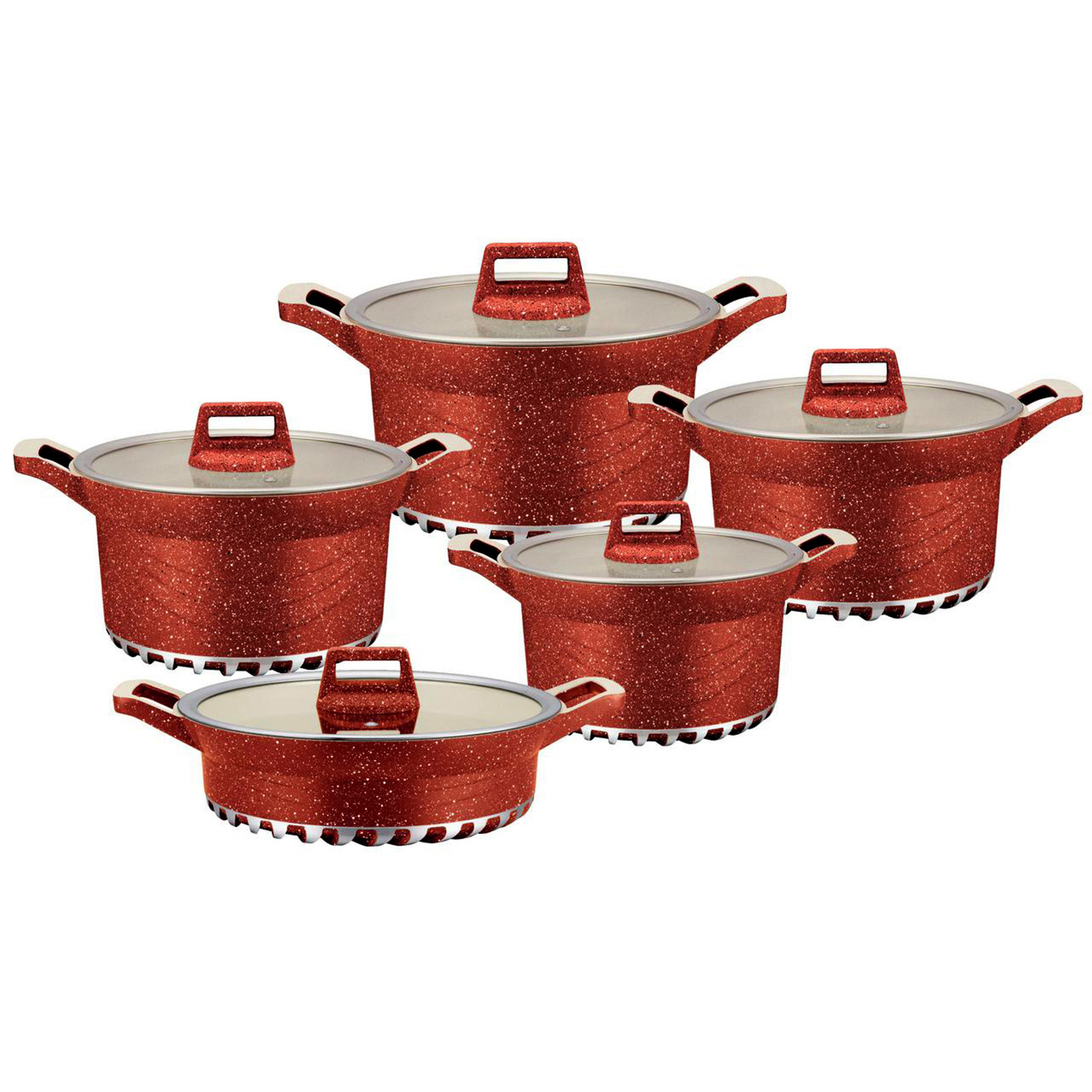 Olla de aluminio transfronteriza 10 piezas hogar olla antiadherente olla de sopa maifan piedra binaural olla de aluminio olla de 10 piezas olla juego de traje olla