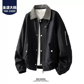 亚马逊工装克男士春秋季潮牌宽松胖子休闲加肥加大码百搭翻领外套