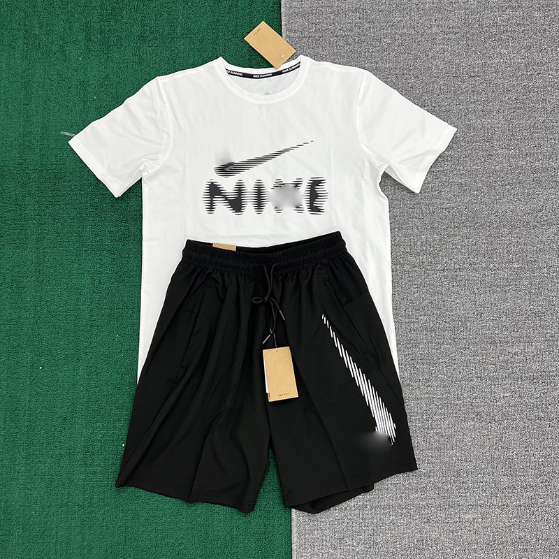 Summer new short-sleeve casual sports suit with shorts, quick-drying, sweat-absorbing, loose-fitting gym sports pants, trendy brand set Summer new short-sleeve casual sports suit with shorts, quick-drying, sweat-absorbing, loose-fitting gym sports pants, trendy brand set