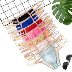 外貿亞馬遜爽滑冰絲男式性感內褲三扣情趣男士低腰三角褲B887