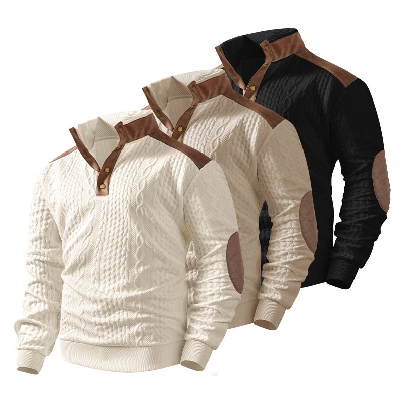 Ls2026 Spring Cross-Border Amazon 3D Half-Zip Patchwork Collar Sweatshirt for Men Fashionable Versatile Top American Casual Style Set