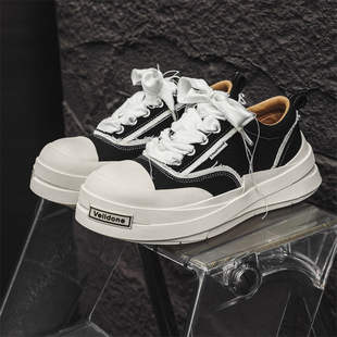 [Star Same Style] Bandage Thick Bottom Black Canvas Breathable Men's and Women's Fashionable Big Head Retro Casual Shoes 8889