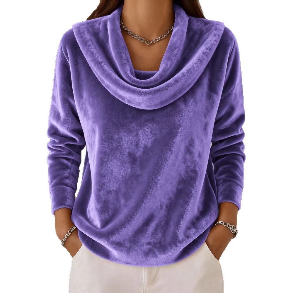 Casual Relaxed-fit Fashionable Solid-color Plush Long-sleeve Knit Top — product photo 7