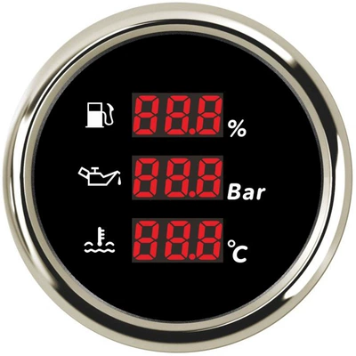 automobile instrument: for Oil Level, Water Temperature, Oil - silver-edge-black-bottom-oil-level-oil-pressure-and-water-temperature