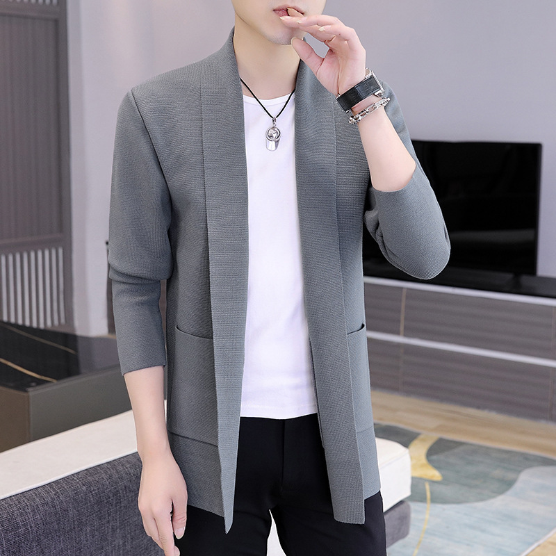 Men's windbreaker coat new mid-length cardigan sweater men's casual cape spring and autumn thin sweater