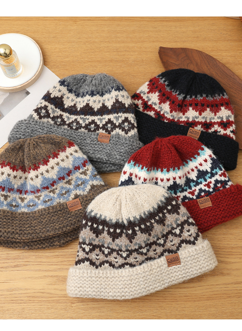 Etichetta in pelle stile Fair Isle con bordo arrotolato, maglia di lana, autunno inverno, retrò, snellente, natalizio, casual, antivento, caldo_voghion.com