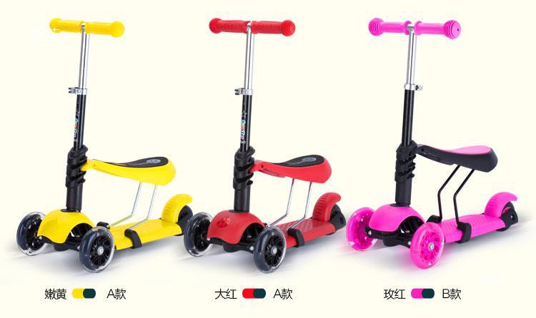 3 en 1 tres, cuatro, cinco en uno accesorios de scooter para niños asiento de tornillo de dirección rueda de plástico soporte de clavos
