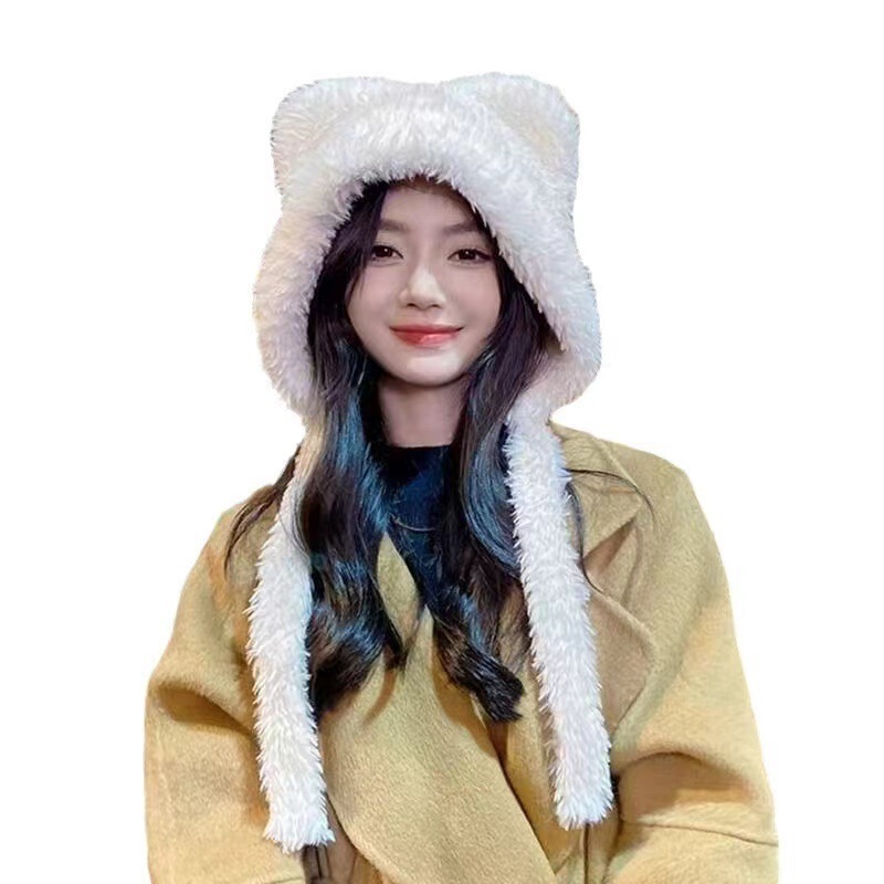 新款秋冬可爱小熊保暖帽女孩显脸小护耳毛线帽日韩系带百搭针织帽|undefined