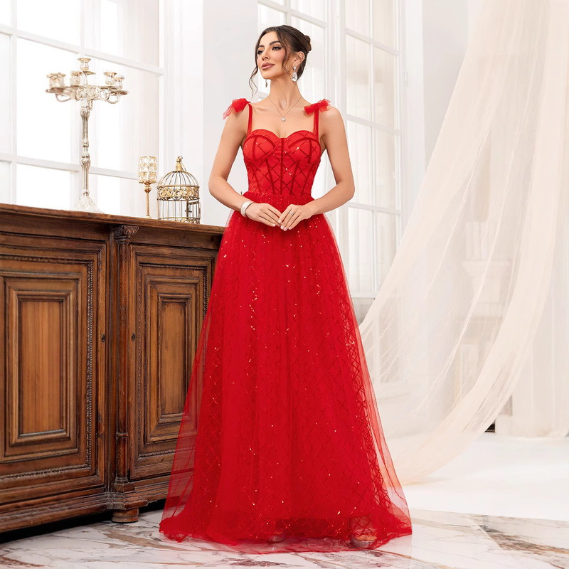 New Evening Dress Toasting Dress Amazon Red Banquet Dress 2025 Dress Prom Cross Border