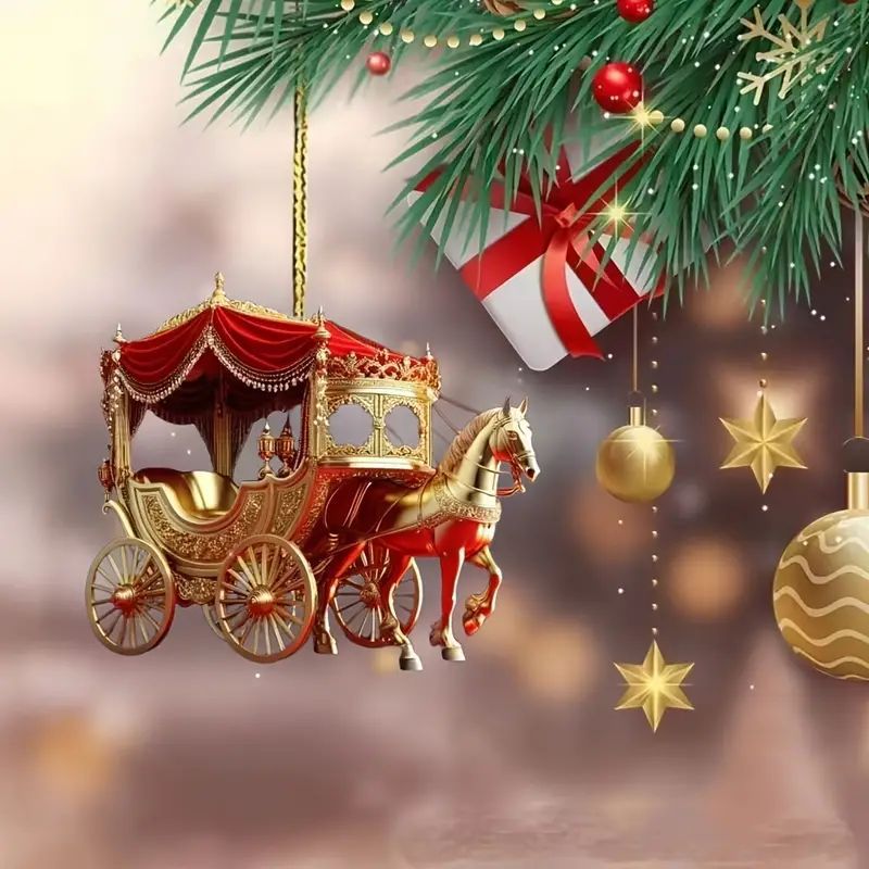 Navidad creativa carruaje de Navidad árbol de Navidad decoración transfronteriza nuevo acrílico plano colgante espejo retrovisor de automóvil