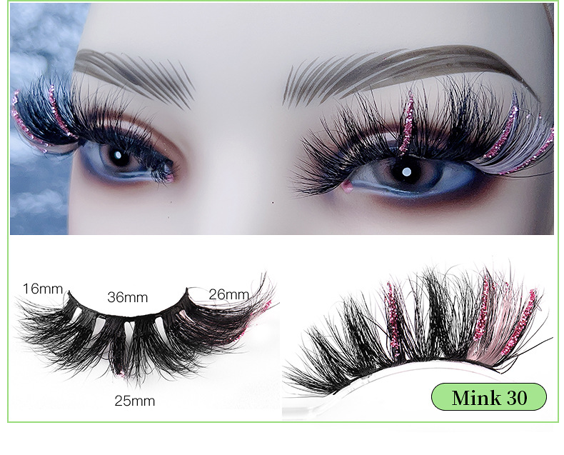 Leuchtend rosa Nerzhaar-Wimpern mit farbigen Pailletten, 25 mm lang, wiederverwendbar 10–15 Mal, präsentiert von Qwox-Shop.com-19.webp