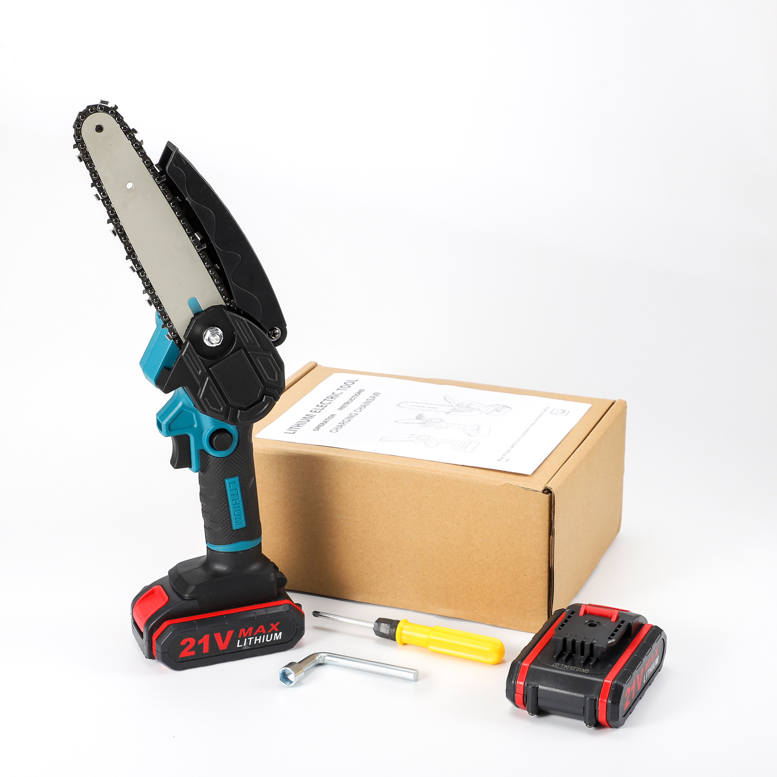 手持式锂电链锯伐木锯园林修剪机4/6寸全配迷你电动手持锯轻便款