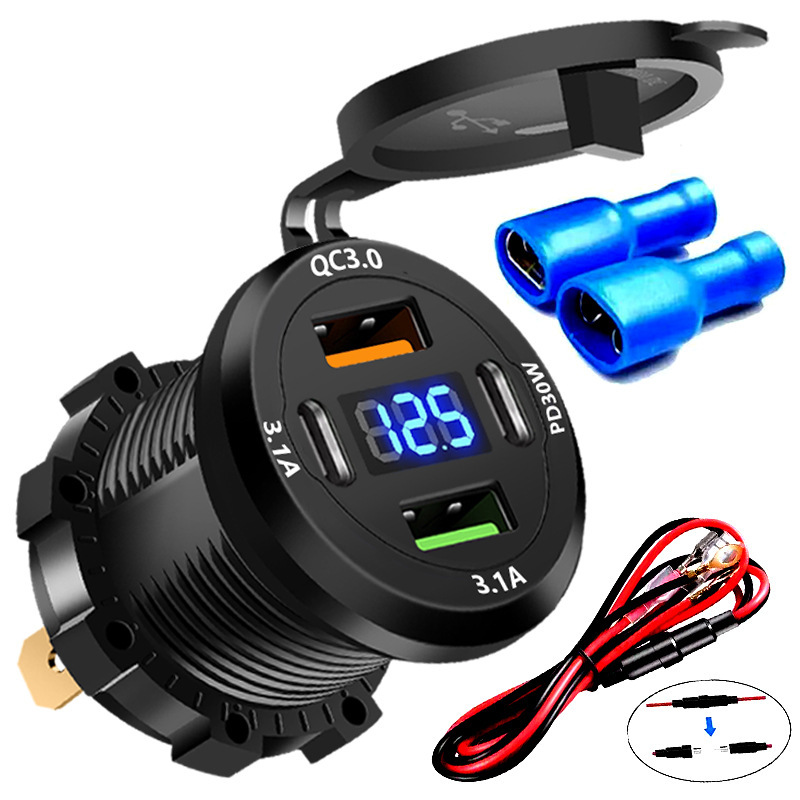 Car and Marine Charger 4-in-1 Charger Pd30W Fast Charging Charger 12V-40V Cigarette Lighter Power Socket