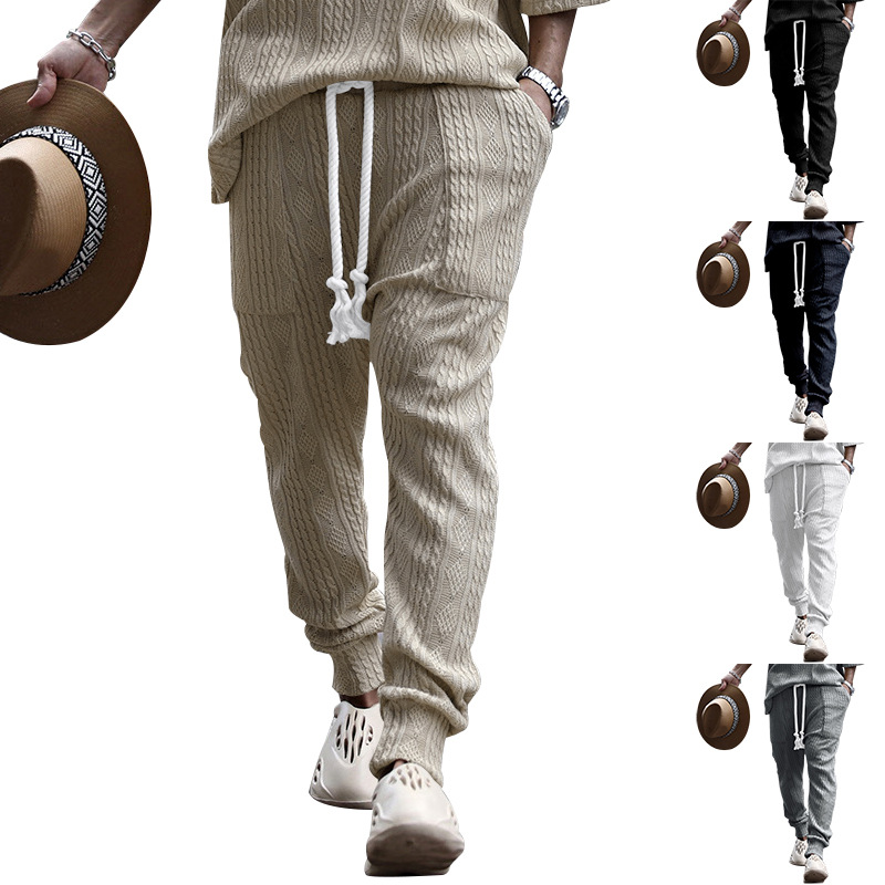 Men's Jacquard Jogger Pants, Casual Trousers With Drawstring_voghion.com