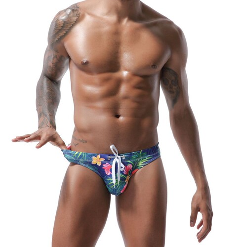 Swim Brief Men's Sexy Bikini with Flowers and Leopard Print Low-rise Triangle