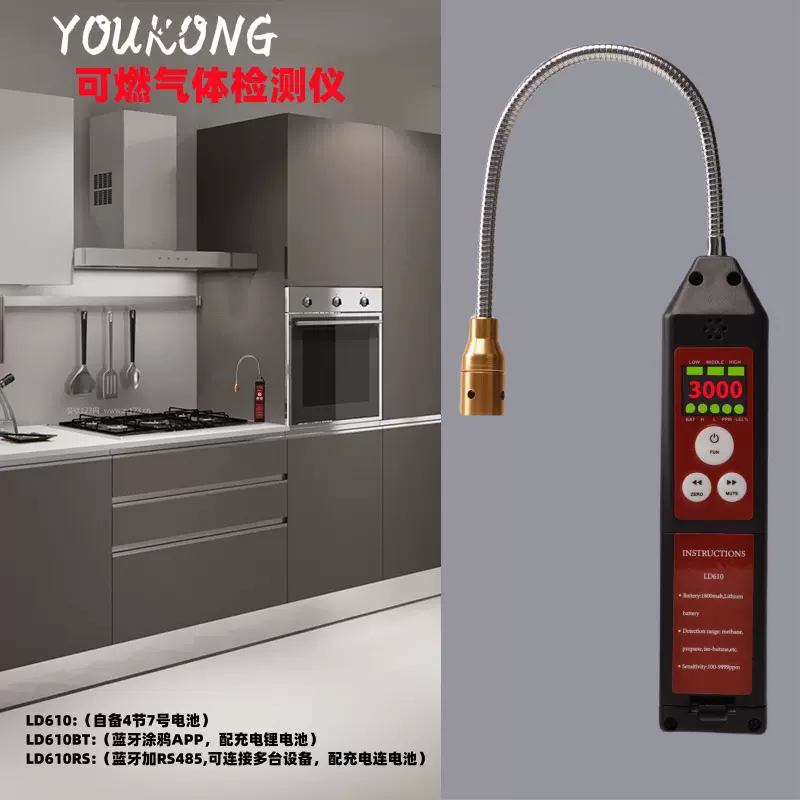 便携式可燃气体检漏仪手持式煤气燃气管道泄露气体检测仪侧漏可充
