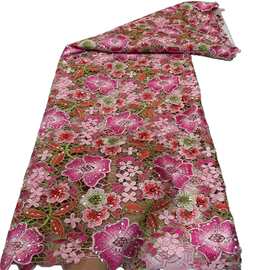 非洲手工烫彩钻礼服水溶蕾丝绣花时尚婚纱礼服布面料婚纱外贸LACE